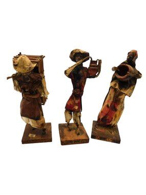 3 Mexican Folk Art Figurines Paper Mache Craftsmanship Made in Mexico